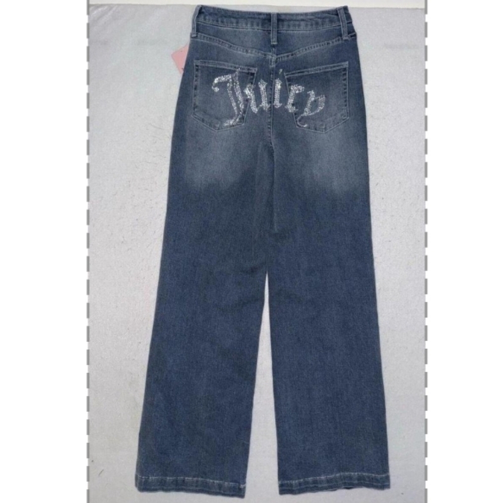 Juicy Couture Lunita Jeans Relaxed Wide Leg Size 7 28 Blinged Out Logo Y2K Retro